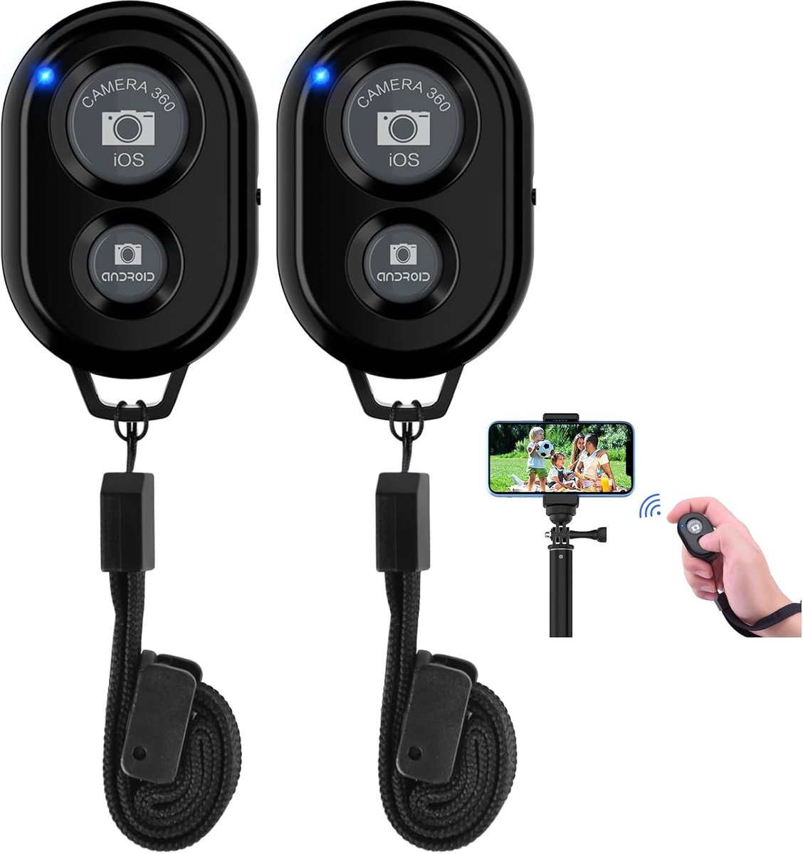 afstandsbediening, mobiele telefoon Bluetooth selfie remote control, zelfontspanner voor iOS, Android smartphone (zwart - 2 stuks)
