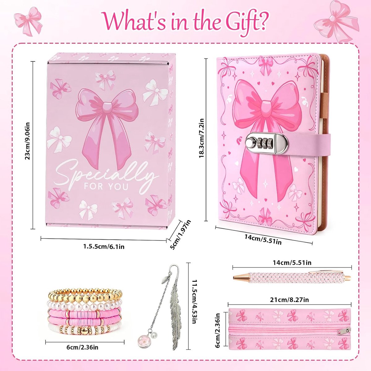 Cadeaus voor meisjes, geheim dagboek met slot, tijdschriftenset met etui, bladwijzer, cadeau voor meisjes van 8, 9, 10, 11, 12, 13 jaar (5 stuks)