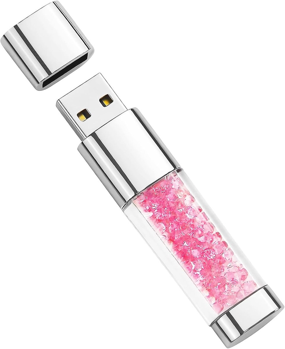 USB-flashdrive, 64 GB, schattig roze kristal, USB 2.0, geheugenstick voor externe gegevensopslag