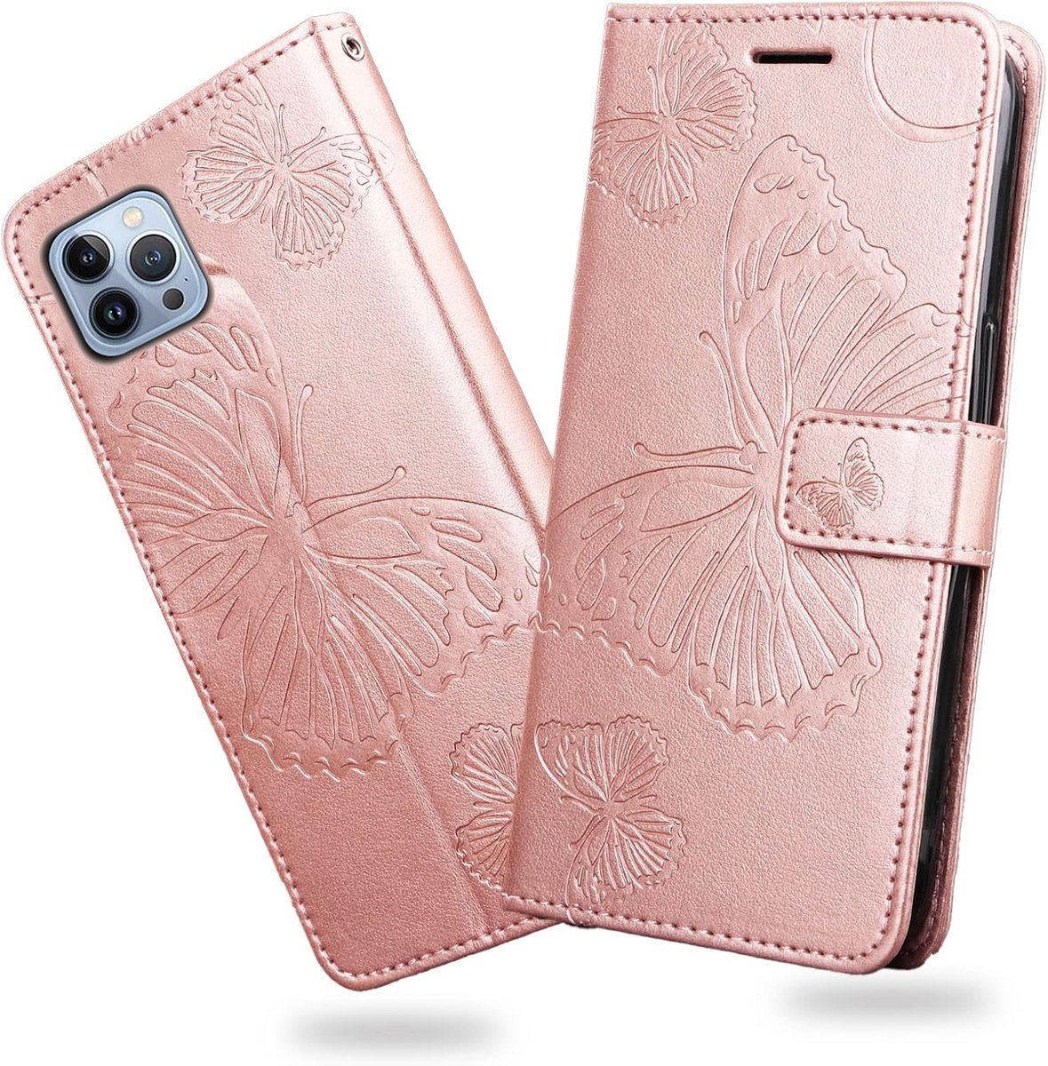 Hoesje voor iPhone 13 Pro Max, Kaartenvakken en Horizontale Standfunctie Magneet Hoesje voor iPhone 13 Pro Max, RoséGoud