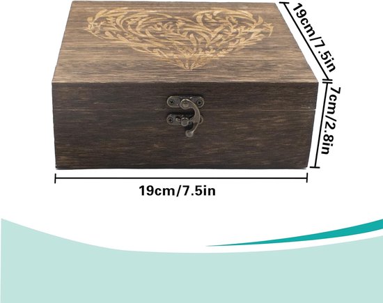 Herdenkingsdoos van hout, hartjesdoos, geschenkdoos, bruiloft met deksel, decoratieve doos voor verjaardag, bruiloft, herinnering, verjaardag, Valentijnsdag, voor kantoor of thuis, 19 x 19 x 7 cm — afbeelding 2