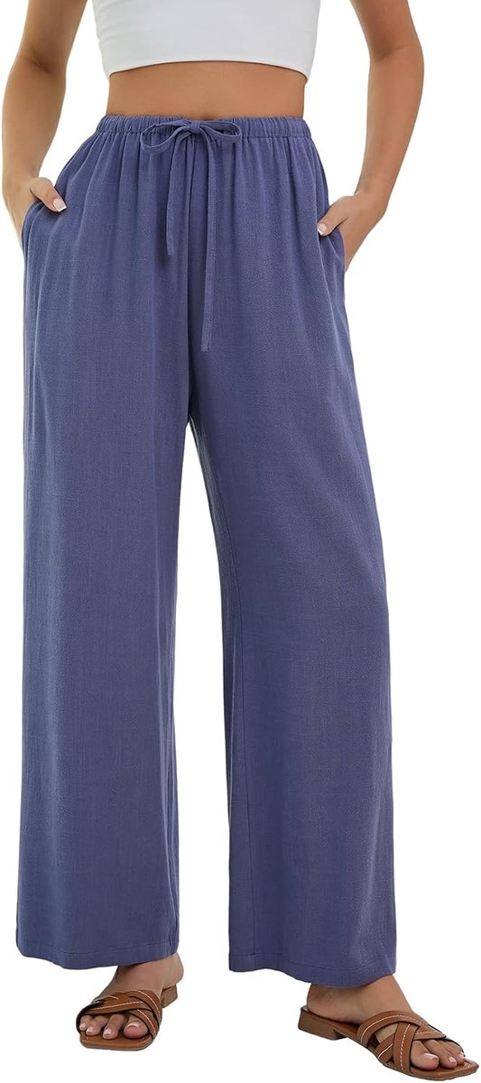 Broek voor dames Zomerse baggy broek met wijde pijpen Damesbroek met elastische taille Lichtgewicht broek voor dames met zakken Losse pasvorm