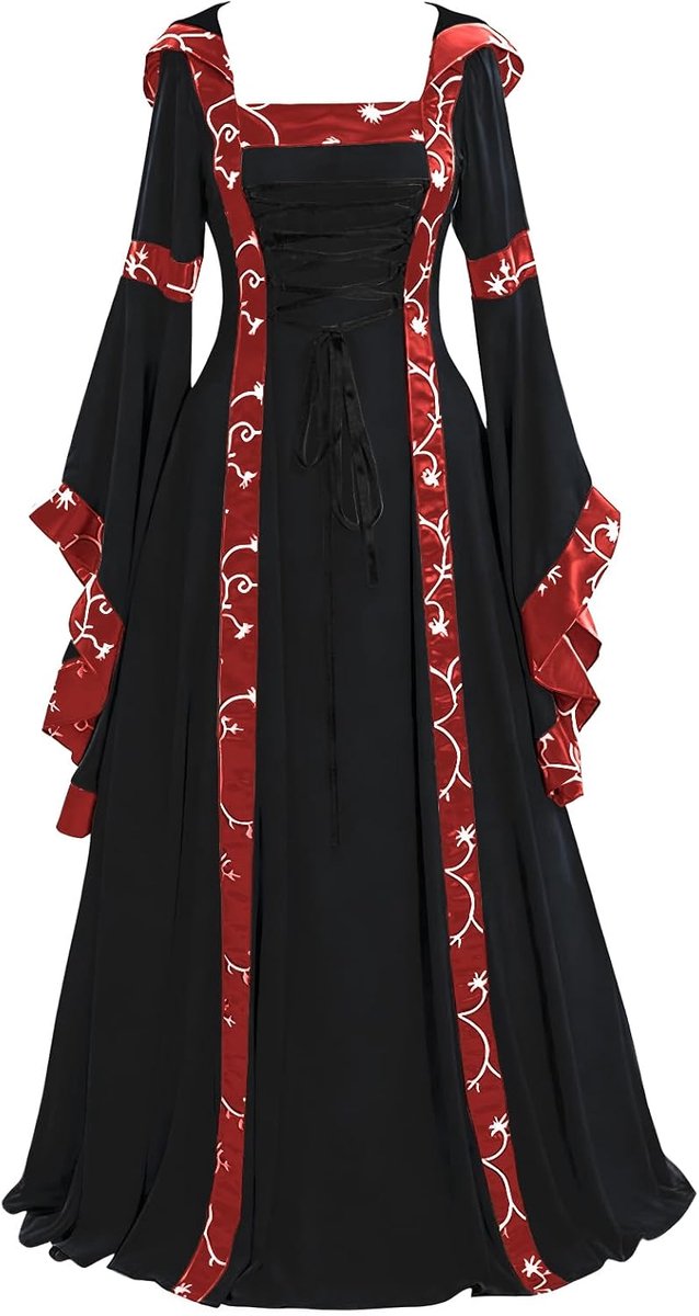 Jurk voor dames, lange baljurk in victoriaanse stijl, renaissance, retro, gothic kleding, damesjurk voor carnaval, Halloween, feestjes