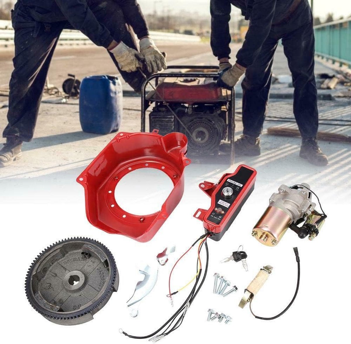 Elektrostart kit, 4-takt starter motoren starter met magneet starter motor ontstekingsschakelaar sleutelschakelaar voor GX160/GX200