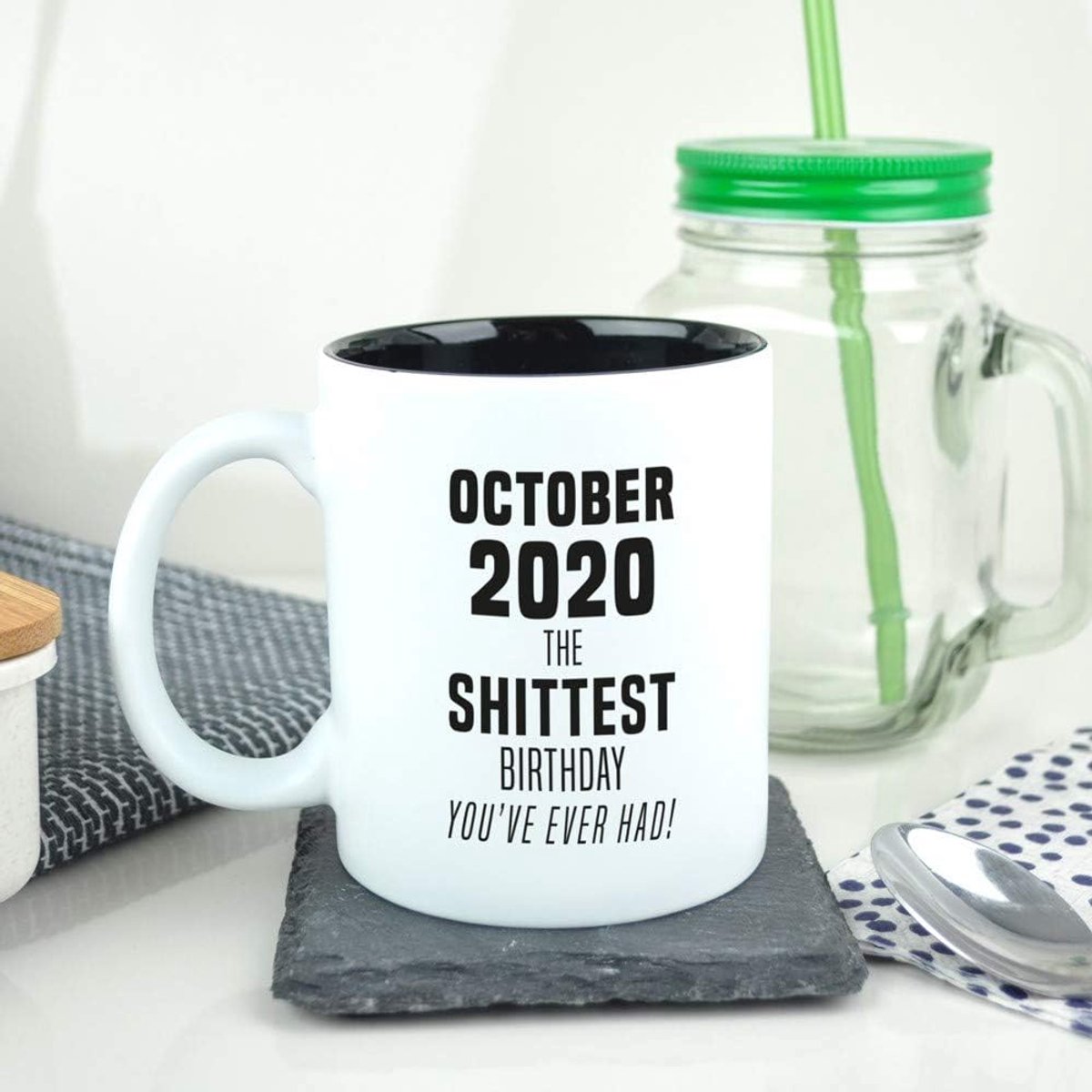 eBuyGB Koffiemok Grappige Quarantaine Lockdown Gift Present oktober 2020 De Shittest Verjaardag die je ooit hebt gehad wit zwart onthulling, keramiek