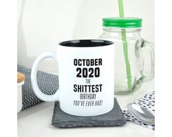 eBuyGB Koffiemok Grappige Quarantaine Lockdown Gift Present oktober 2020 De Shittest Verjaardag die je ooit hebt gehad wit zwart onthulling, keramiek