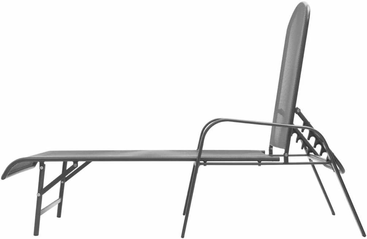 Ligstoel voor binnen en buiten, met verstelbare rugleuning, voor balkon, binnenplaats, zwembad, terras, strand, woonkamer, roosterdesign, eigentijdse stijl, staal, antracietgrijs, 66 x 154-183