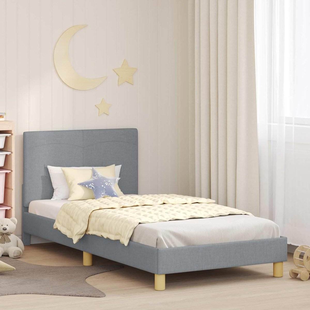 Hout Stevig kinderbedframe Lichtgrijs 90 x 190 cm