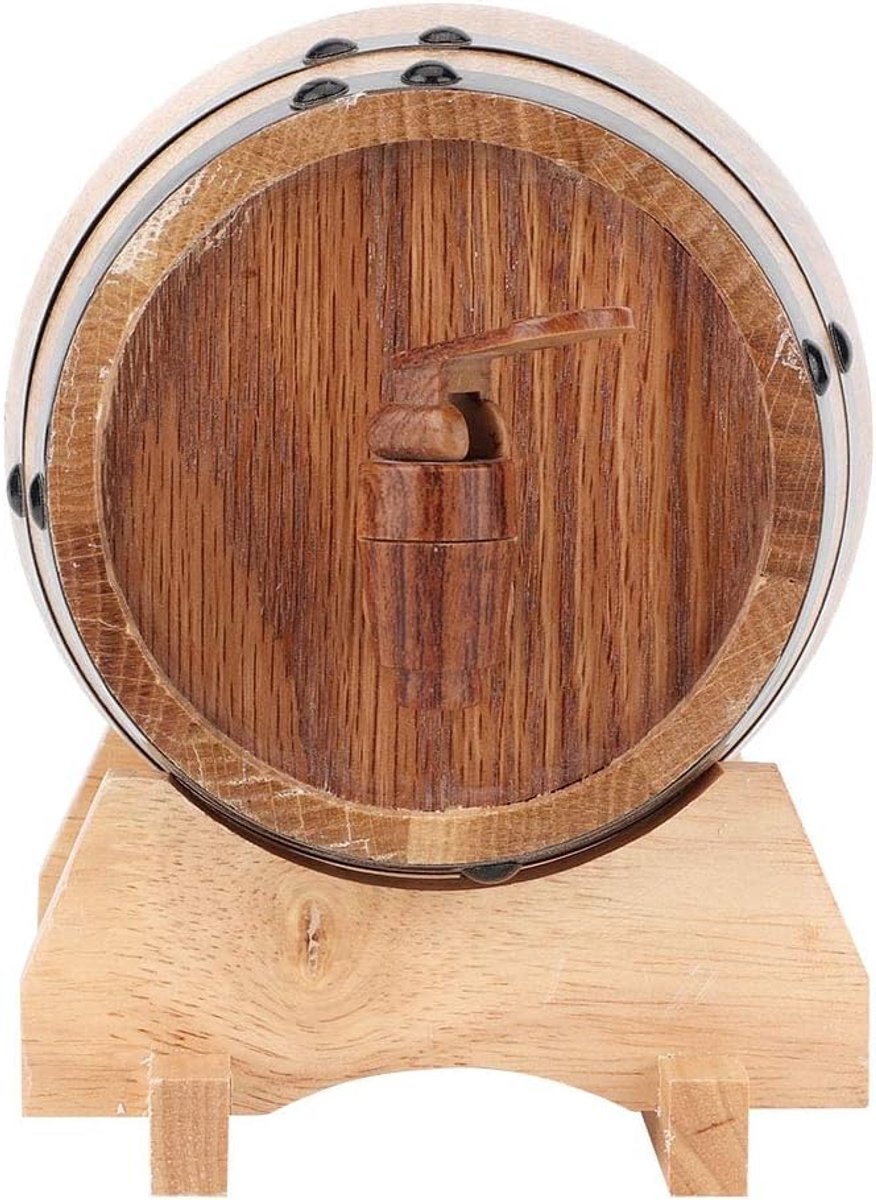 1L Mini Draagbaar Huishoudelijk Eikenhouten Wijnvatvat met Aluminiumfolievoering voor Thuisbrouwen, Natuurlijk Eiken, Lekvrije Afdichting, 1L Capaciteit, (Originele zwarte hoepel)