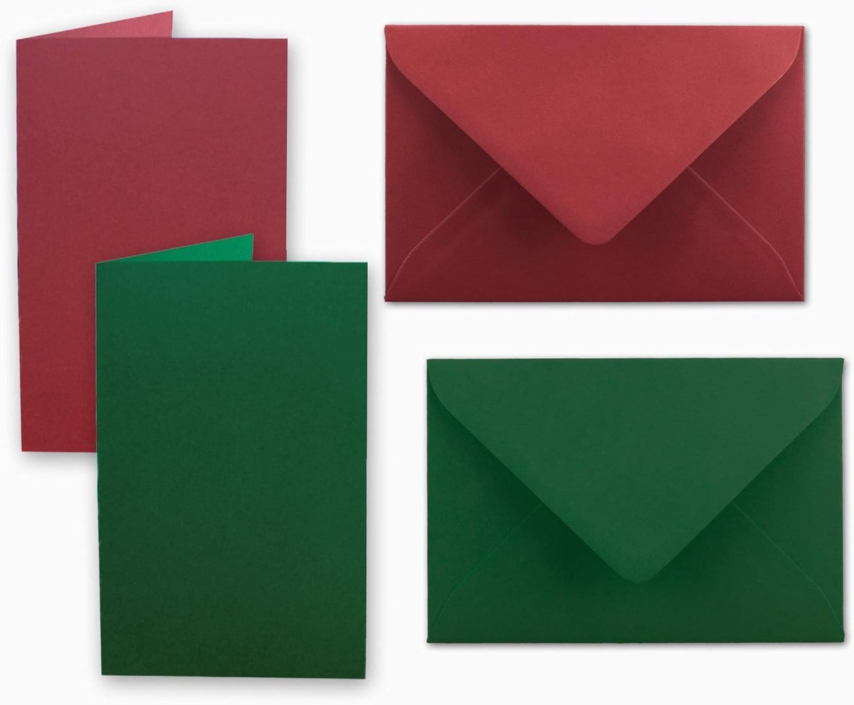 DIN A6 / C6 - donkerrood/donkergroen - vouwkaarten met vouwkaart A6-10,5 x 14,8 cm & enveloppen C6-11,5 x 16 cm - ideaal voor Kerstmis, wenskaarten en uitnodigingen 20 Sets Rot-Grün