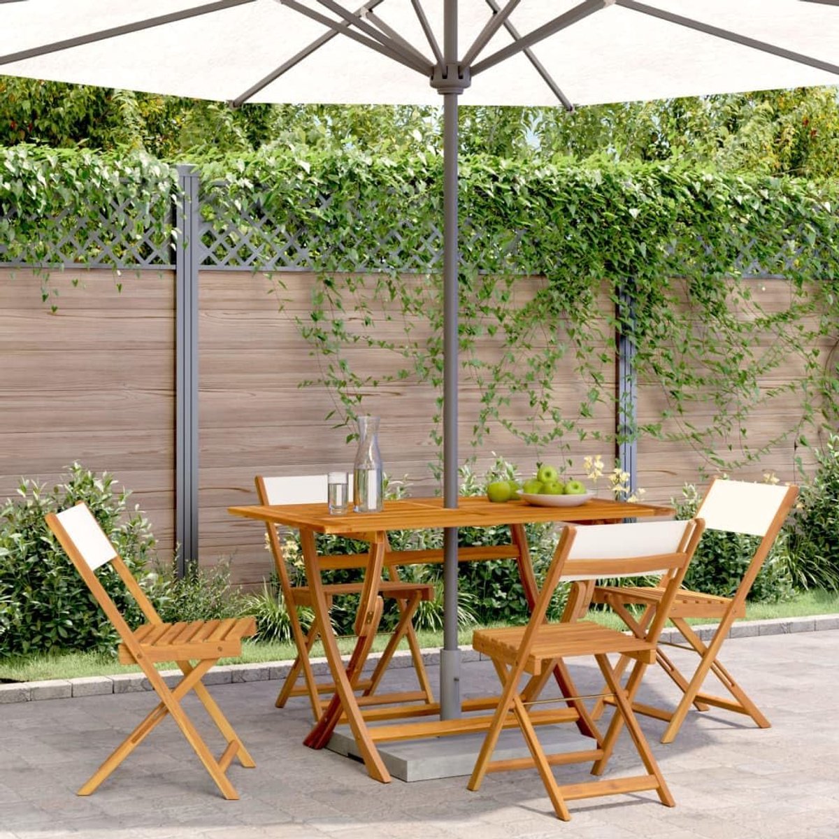 Tuinstoelen 4 stuks tuinstoel campingstoel balkonstoel inklapbaar crème wit stof en massief hout 3 42