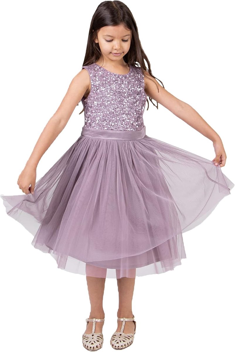 Deluxe Midi-jurk voor meisjes, pailletten, feestjurk, tutu, bruidsmeisjes, bruiloft, met ceintuur