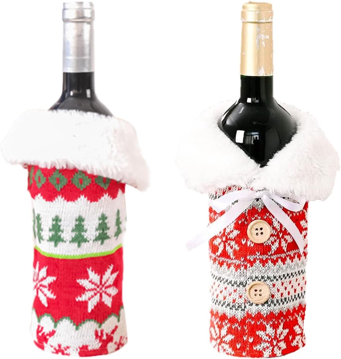 2 stuks wijntas voor Kerstmis, rode wijnzakken voor verkleedpartijen, wijnfles, herbruikbaar, B, Kerstmis