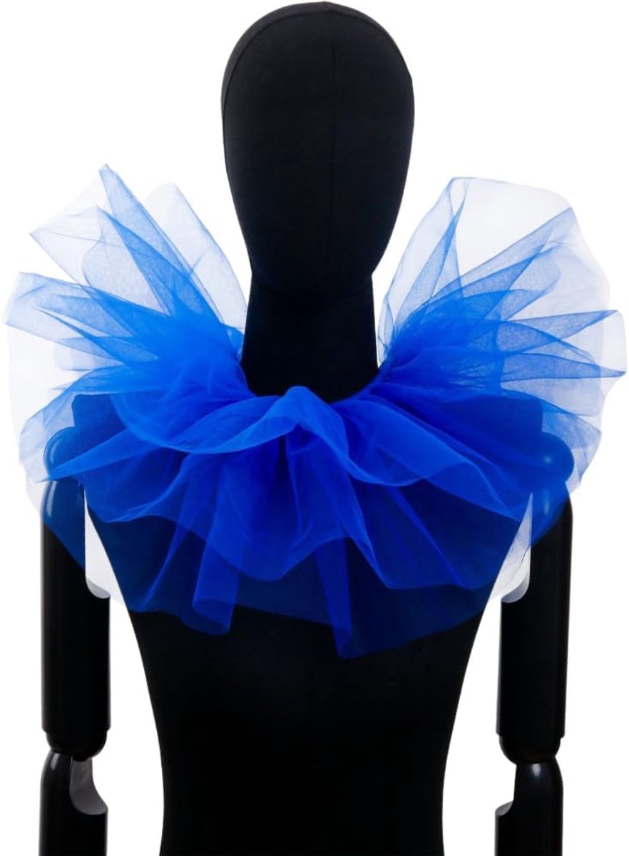 Tule kraag nepkraag clownkraag ruches kraag kunstkanten kraag vintage hals ruches kraag lace kraag sierkraag voor Halloween carnaval Pasen kostuum accessoires, blauw