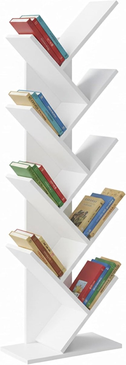 Home Ruimtebesparend boekenrek met 8 niveaus, verticaal boekenrek voor woonkamer, werkkamer en kinderkamer, 20 x 40 x 127 cm, wit