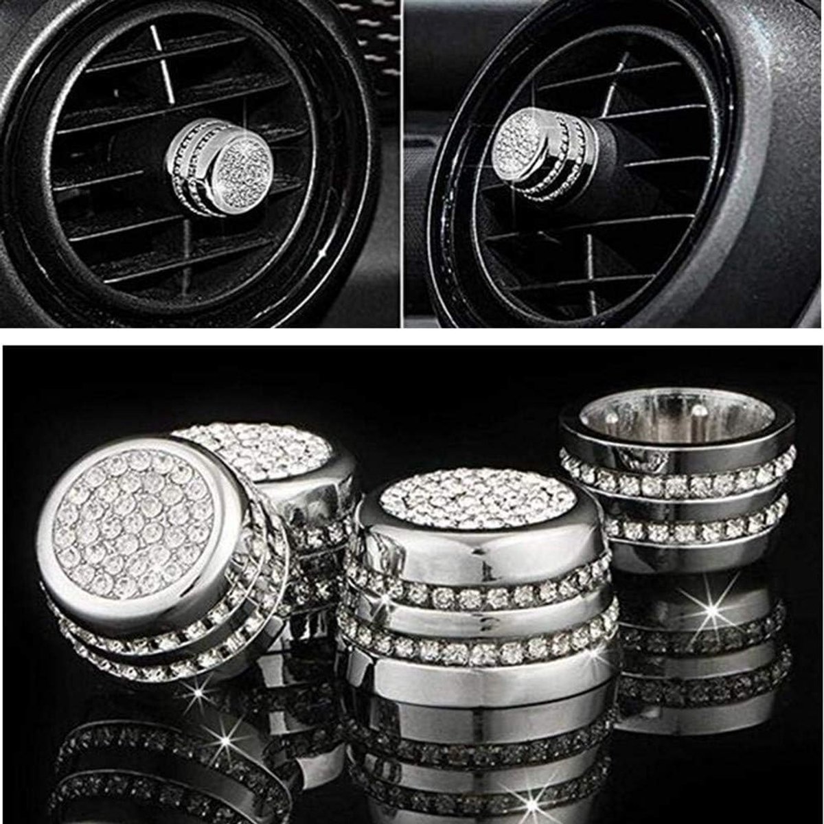 Interieur Trim Bling Accessoires geschikt voor Mini Airconditioning Air Knop Cover Auto Accessoires Vrouwen Strass Crystal Decals Accessoires B Style ZILVER