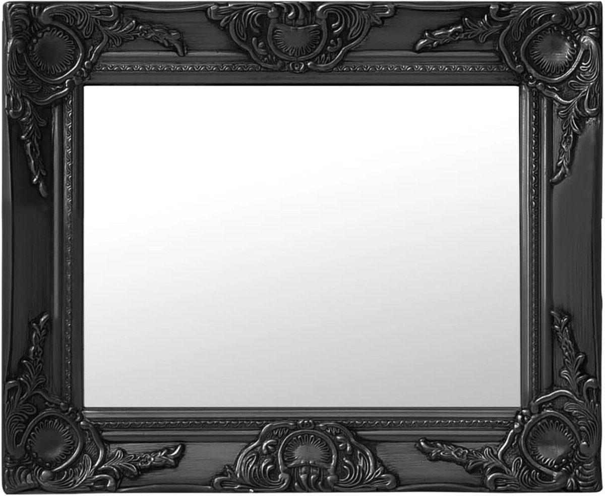 Rechthoekige wandspiegel, barokstijl, zwart houten frame, 50 x 40 cm, vintage wandspiegel, badkamer badkamerspiegel