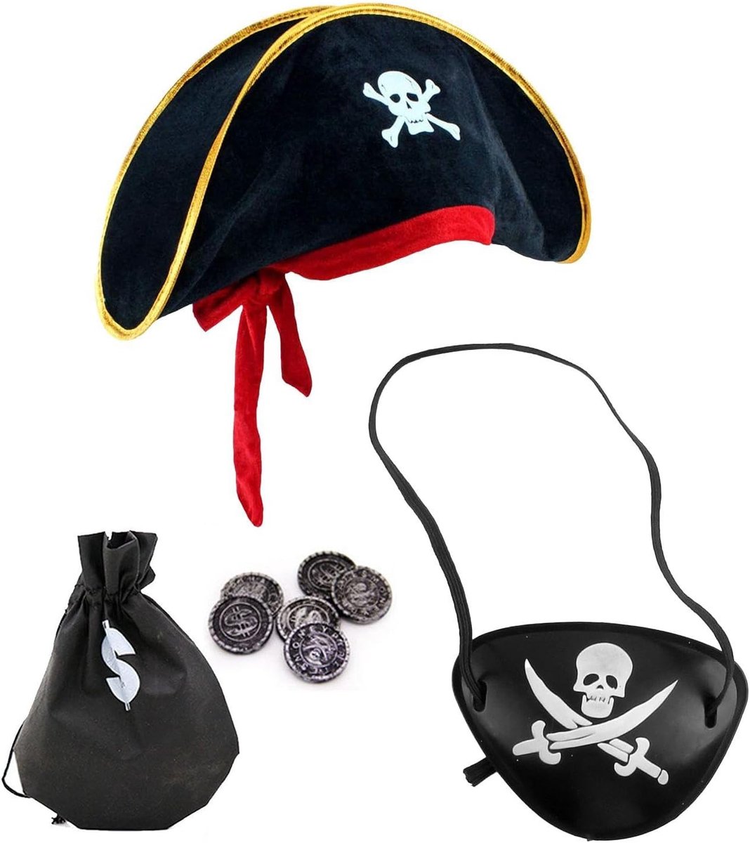 1 piratenhoed en 1 piratenoogpatch, met 1 portemonnee, accessoire voor rollenspellen, creatieve accessoires voor kostuums