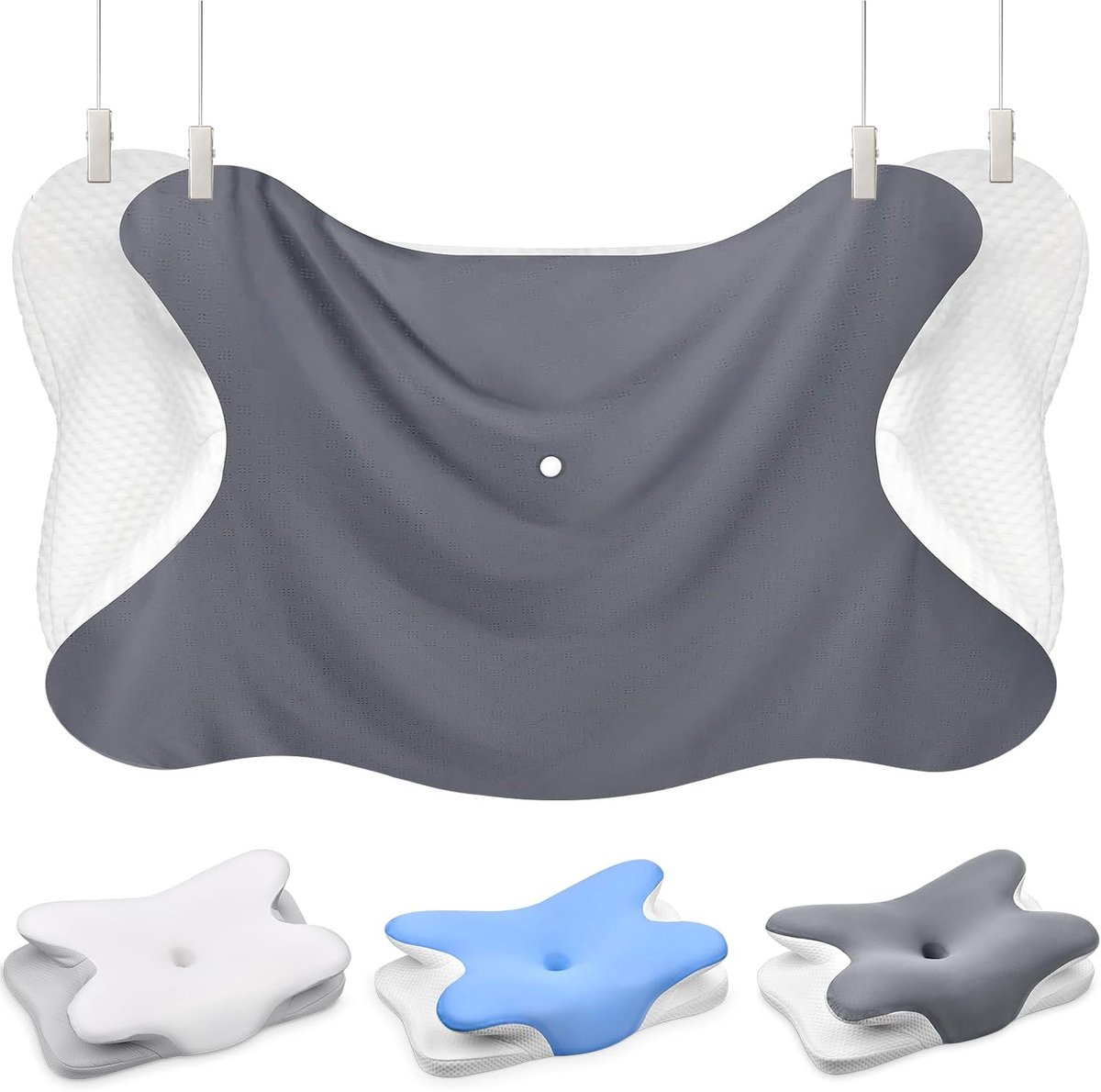 Comfortabel en ademend neksteunkussen kussensloop - grijs (alleen voor 67 x 37 x 9/12 cm)