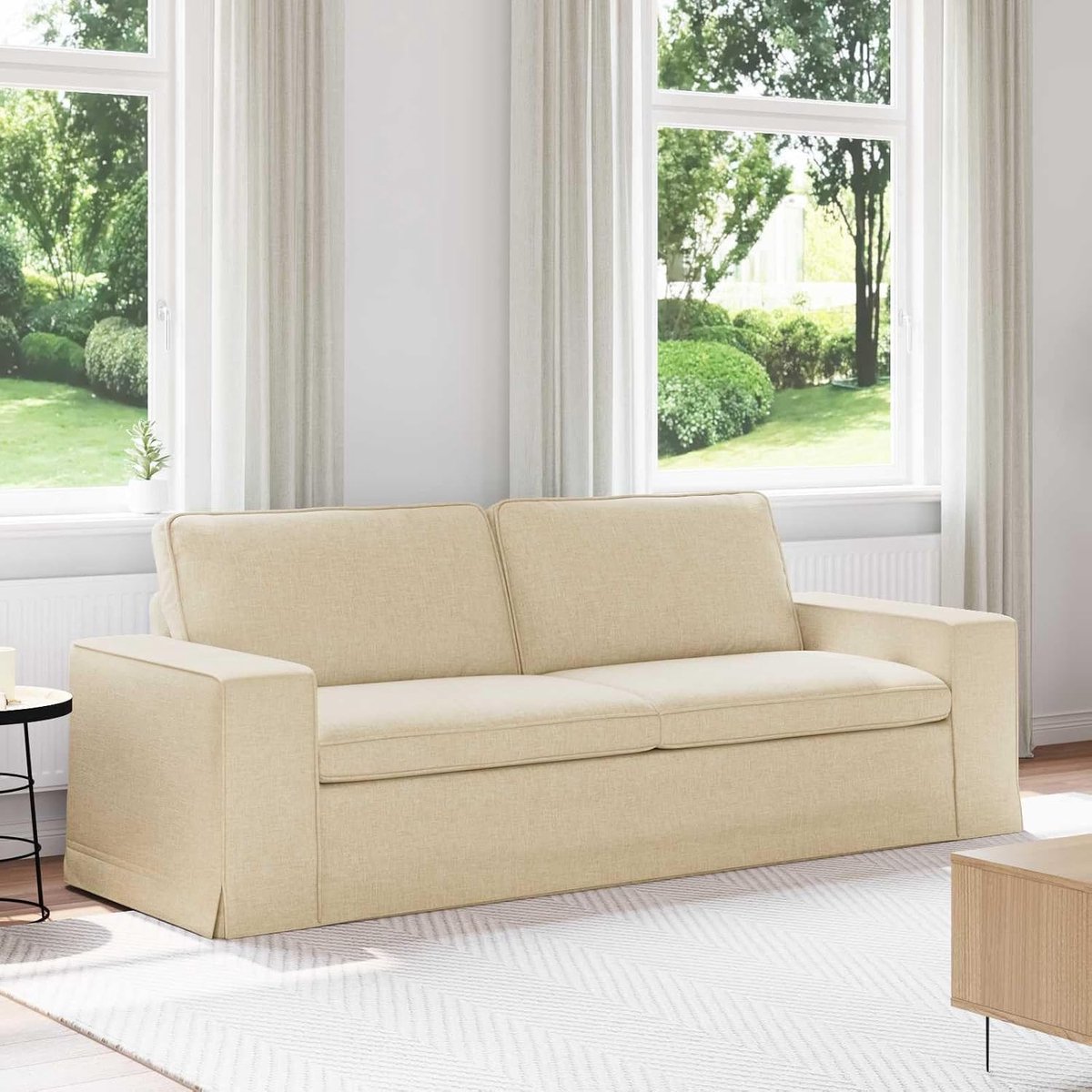 Hoekbank design sofa in zwarte stof met metalen frame en houten armen voor woonkamer of slaapkamer