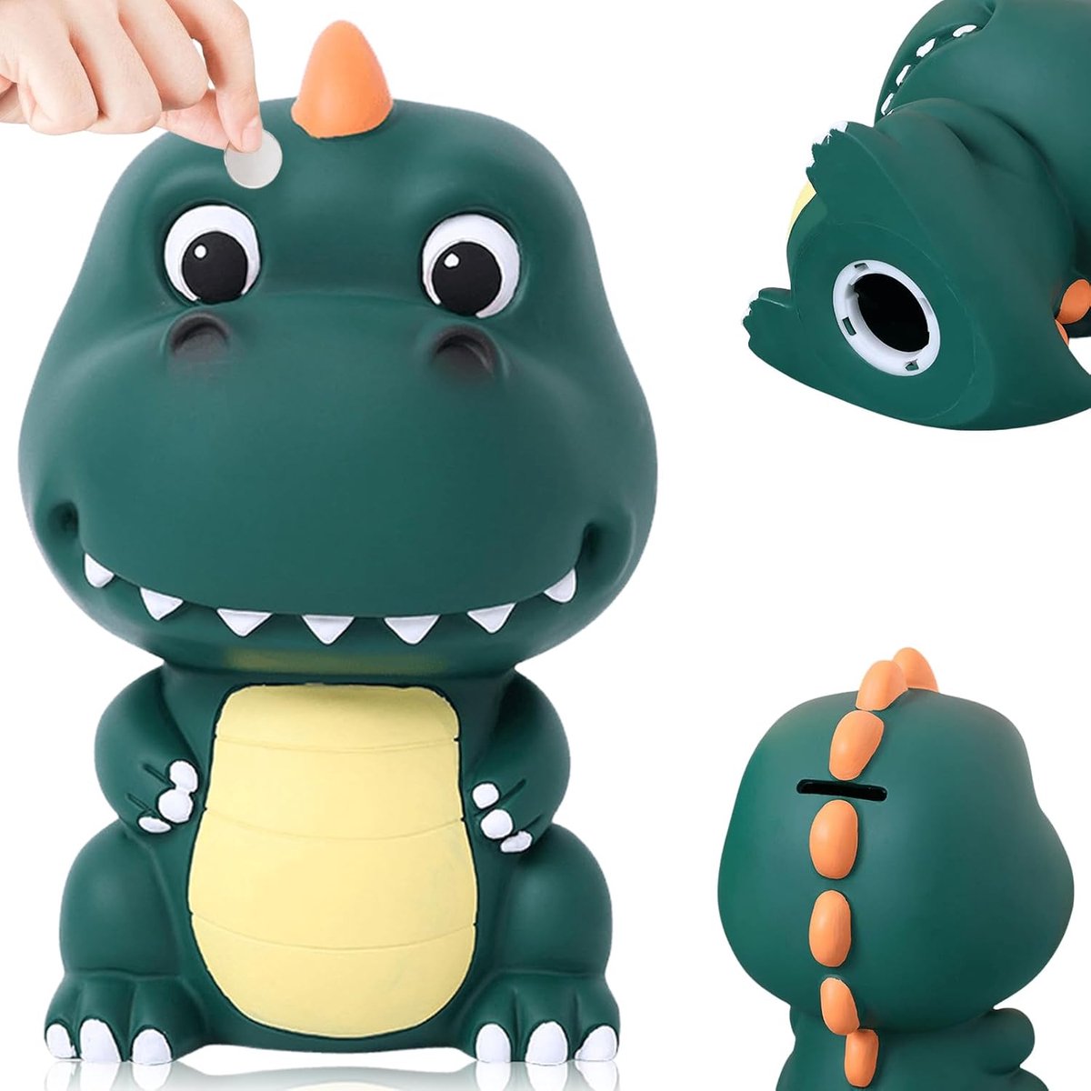 Spaarpot voor kinderen, dinosaurus, spaarpot voor kinderen met dino-look, spaarpot voor meisjes en jongens, prima cadeau-idee voor verjaardag, eerste schooldag en andere gelegenheden (groen)