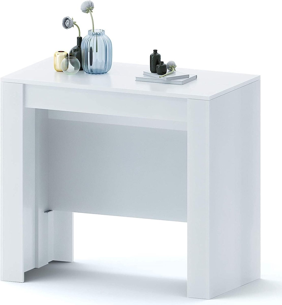 Plus Consoletafel, uittrekbaar tot 3 meter, tafel voor 14 plaatsen, ruimtebesparend, verschillende posities, modern en elegant design, console voor thuis en op kantoor, 78 x 51 x 90 cm, kleur wit