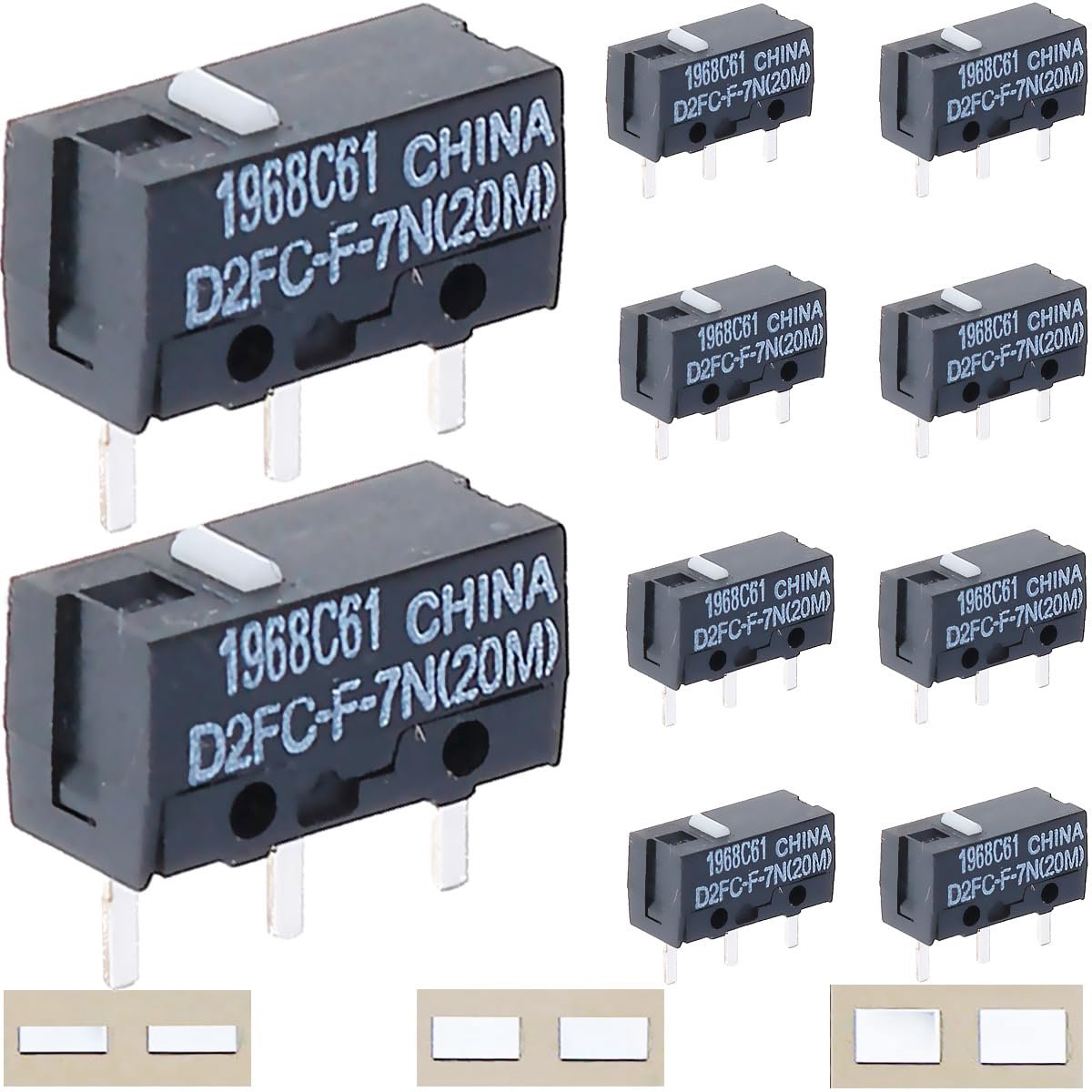 (20 m) Micro Switch Module D2FC-F-7N Schakelaar met duidelijke klik en muisknop na reparatie, metalen sticker voor Logitech- en Razer-muis, 10 stuks