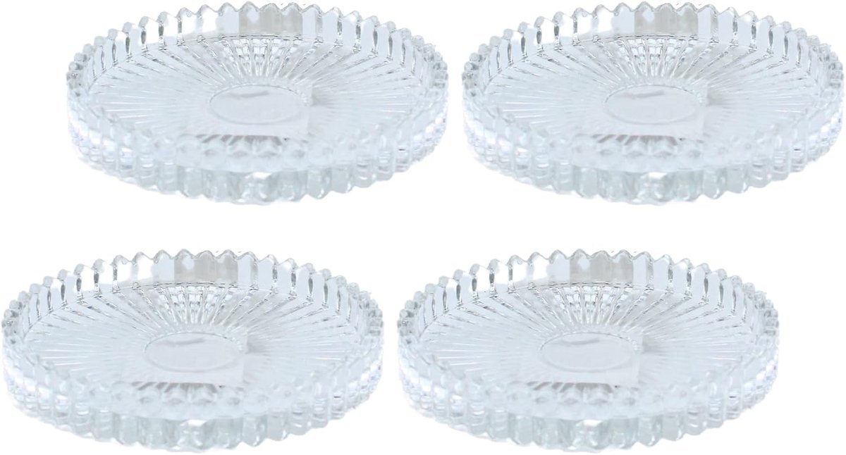Kaarsenbord/kaarsenonderzetter/kaarsenhouder/onderzetters van glas in set van 4, rond, helder/transparant, afmetingen H/Ø ca. 1,5 x 10 cm