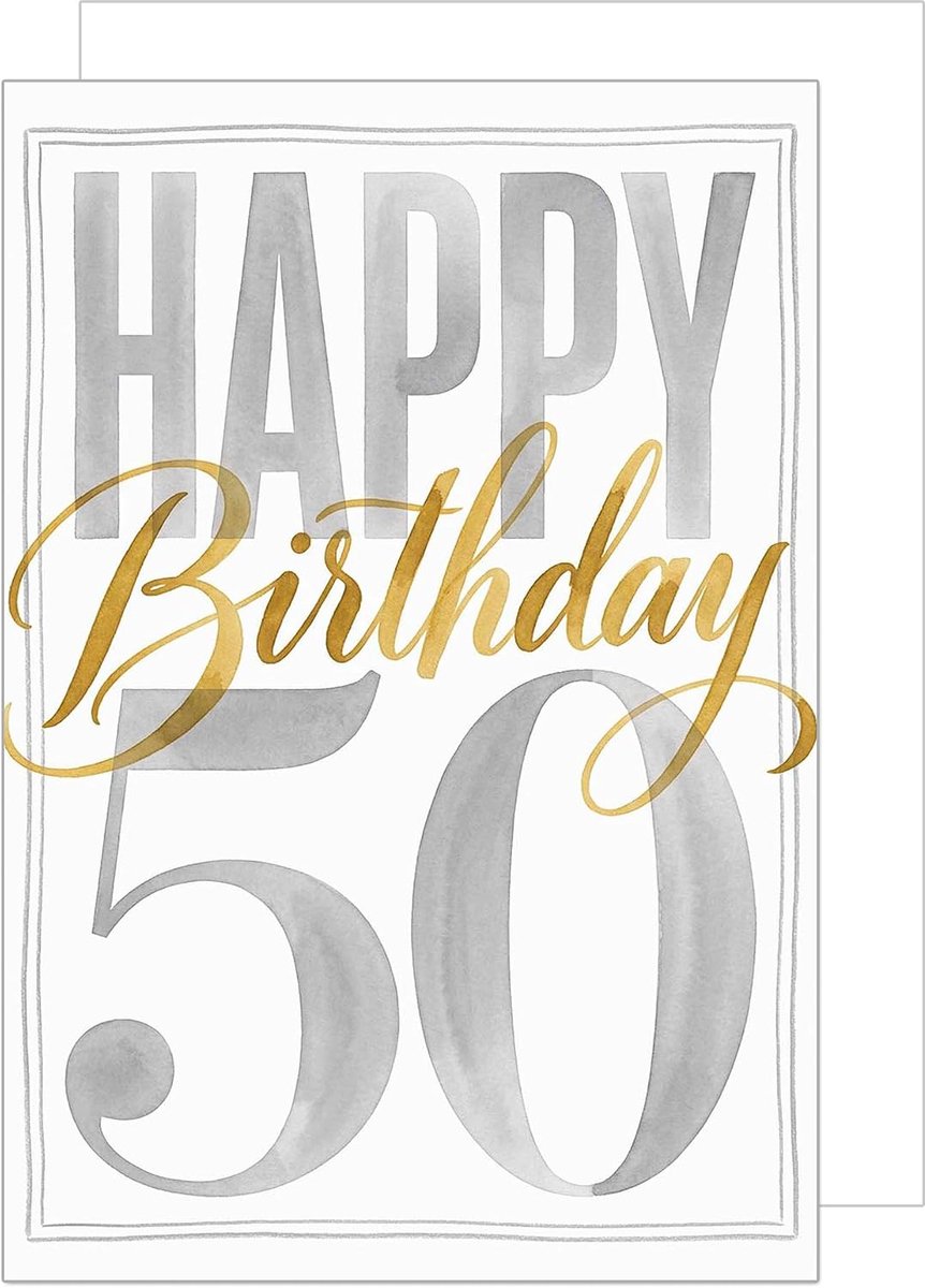Seidel Premium XXL verjaardagskaart 50e verjaardag met envelop. Wenskaart formaat DIN A4 spreuk Engels Happy Birthday voor man vrouw elegant (A4-G1041)