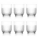 Ensemble de six verres à eau transparents avec nervures verticales.
