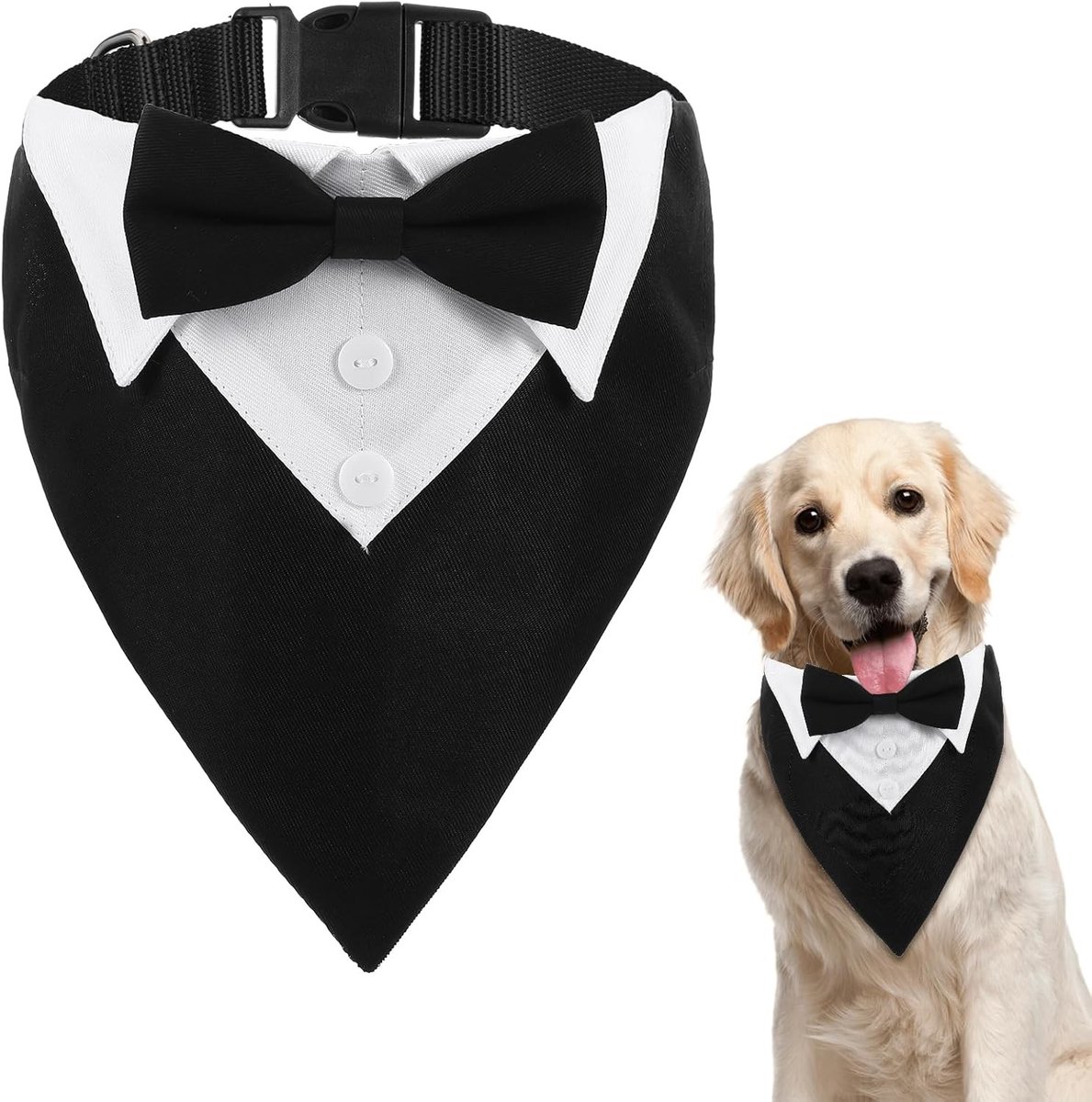 Formele Honden Tuxedo met Strikje en Verstelbare Bandana voor Bruiloften en Feestjes, Perfect voor Honden en Katten