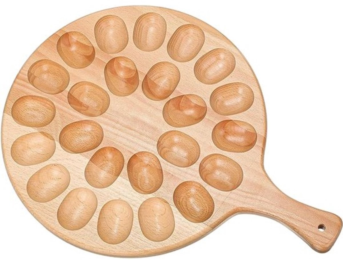 Houten Eierhouder - Serveerschaal - Eieren Presenteren - Met Handvat - 35 cm - Houtkleur