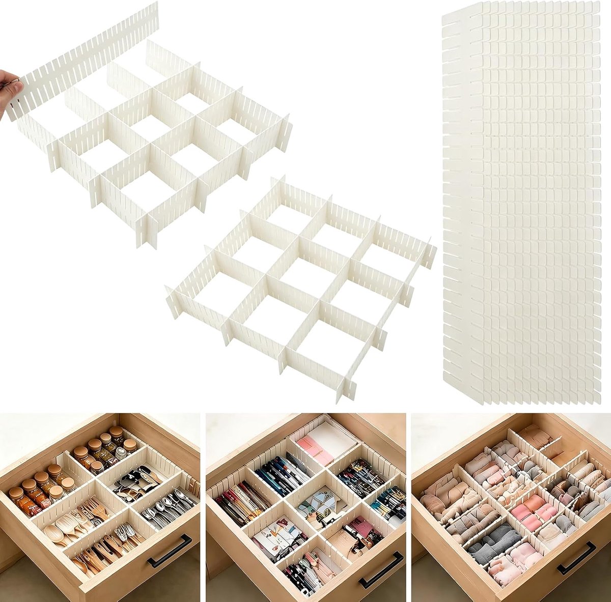 16 stuks verstelbare ladeverdelers, 37 cm, doe-het-zelf ladeverdelers voor kleding, sokken, bestek, ondergoed, kunststof ladeverdelers voor keuken, kantoor, slaapkamer (wit)