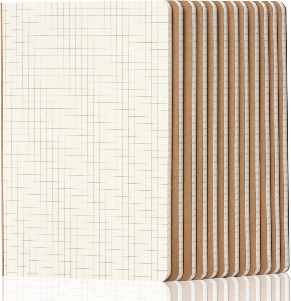 A5 Kraft Notitieboeken 60 Pagina's per Blok, Set van 12 Blokken Notitieboek, 80 gsm, Notitieboek Tekenen, 30 Vellen met Ruitjes