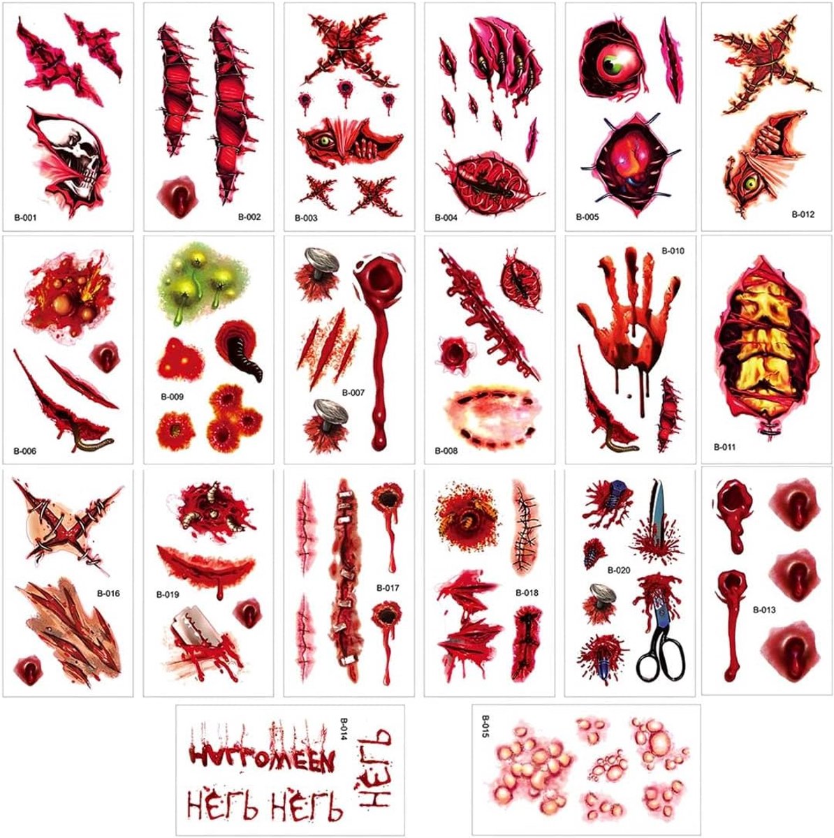 Tijdelijke Tatoeage-Stickers Met Griezelige Halloween-Motieven, Waterbestendig Met Realistische Wondmotieven(A)