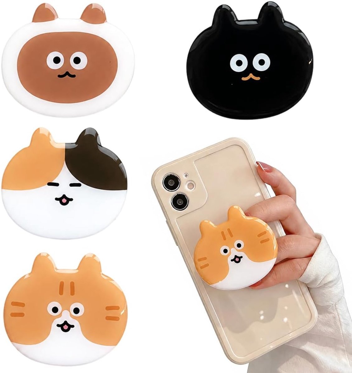 4 stuks ringhouders voor mobiele telefoon, katjes, ringhouder voor mobiele telefoon, veilige grip, dagelijks comfort voor smartphones en tablets, opvouwbaar en intrekbaar