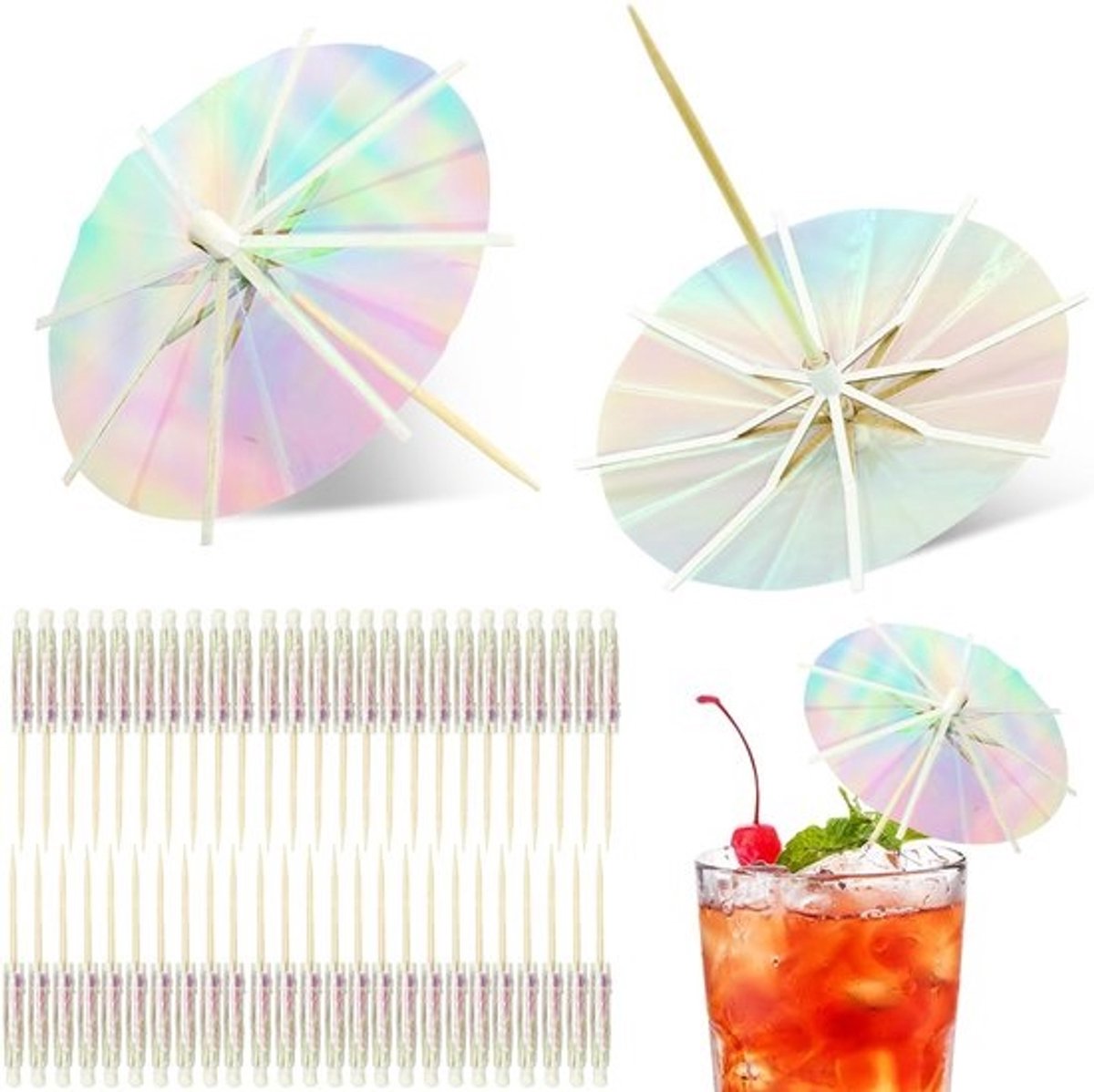 CANIPHA 50 Stuks Cocktail Parasols - Kleurrijke Drink Picks voor Feestjes en Zomer