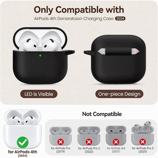 Siliconen Hoesje voor AirPods 4 (Zwart) — afbeelding 2