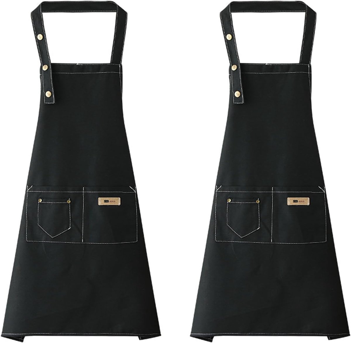 2 Stuks Plus Size Keukenschort Zwart, Katoenen Verstelbaar Schort met 3 Zakken, Gebruikbaar in Keuken, Huis, Restaurant, Café en Kantine