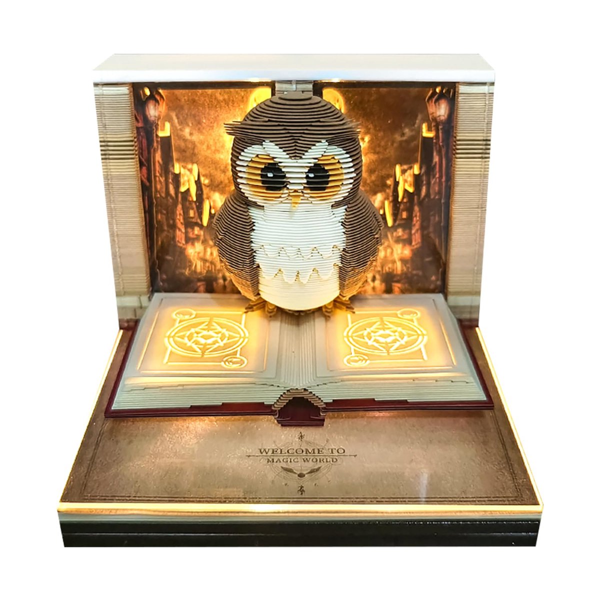 3D-bureaukalender 2027 - 3D-notitieblok - kunst om af te scheuren - met licht (uil) - ShopVlot