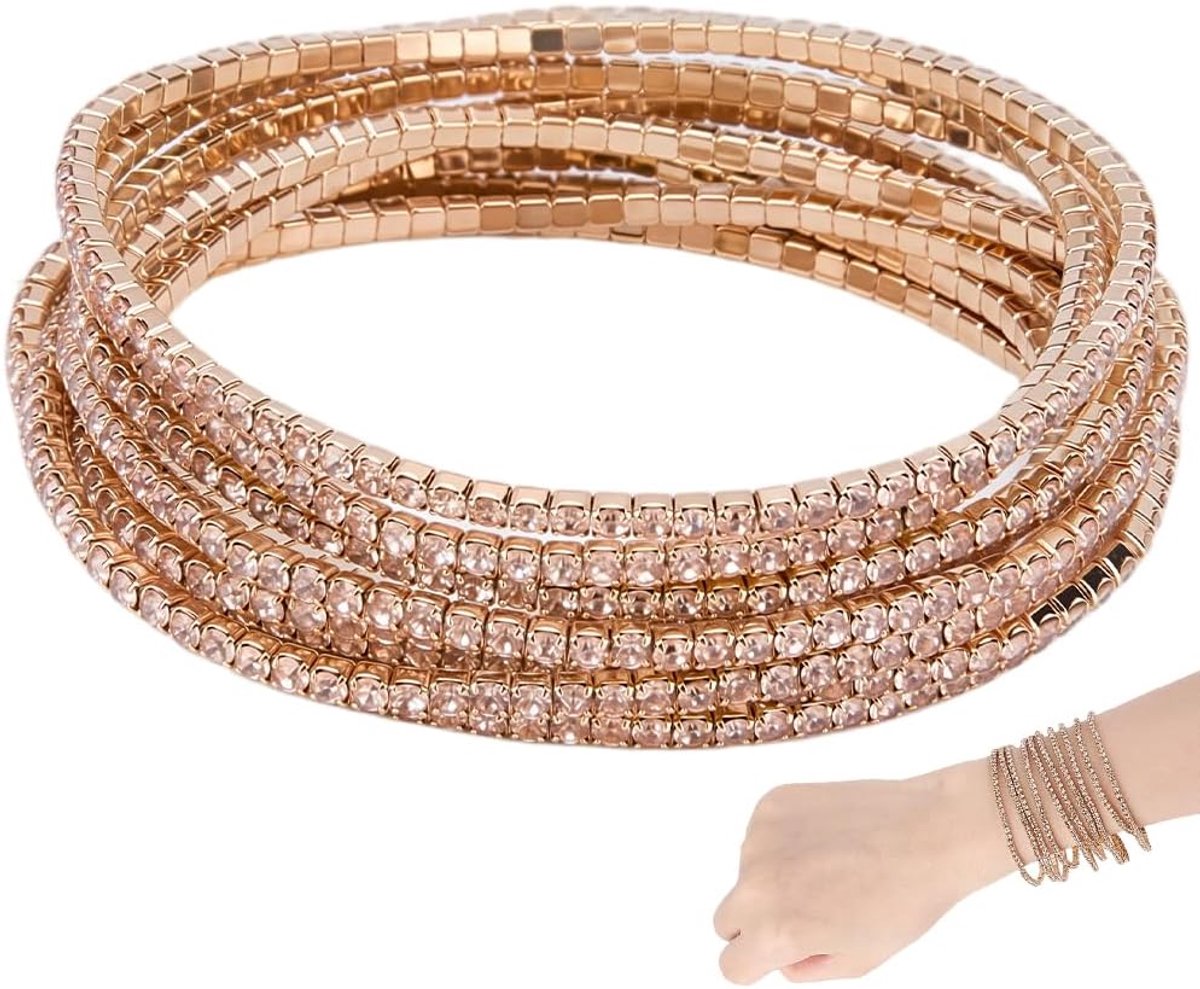 Tennisarmbanden van verguld kristal, elastische tennisarmbanden met strass-steentjes en lichtgeel kristal, stapelbare sieradenset voor dames, elegante sieraden
