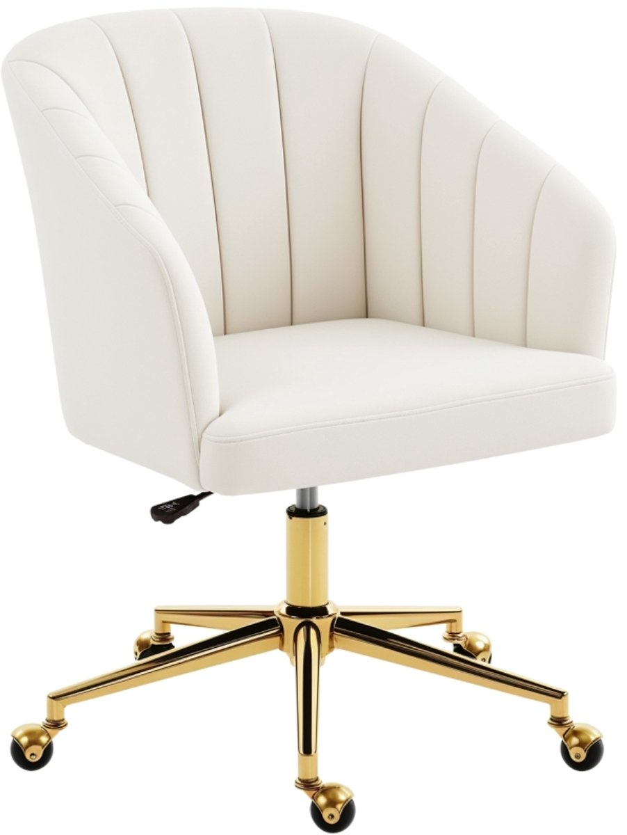 Bureaustoel 61x60x83,5-92,5cm Beige Metalen onderstel Draaibaar Verstelbare hoogte Stevig en duurzaam Praktisch en mooi Te gebruiken in de studeerkamer, het kantoor, de slaapkamer en dergelijke ruimtes