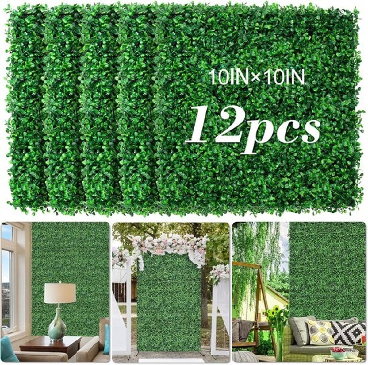 Kunstgrasmuur Panelen - Buxuswanden Privacy Scherm - Tuin Decoratie - Realistisch Dik Materiaal - 12 stuks 25x25 cm - Groen