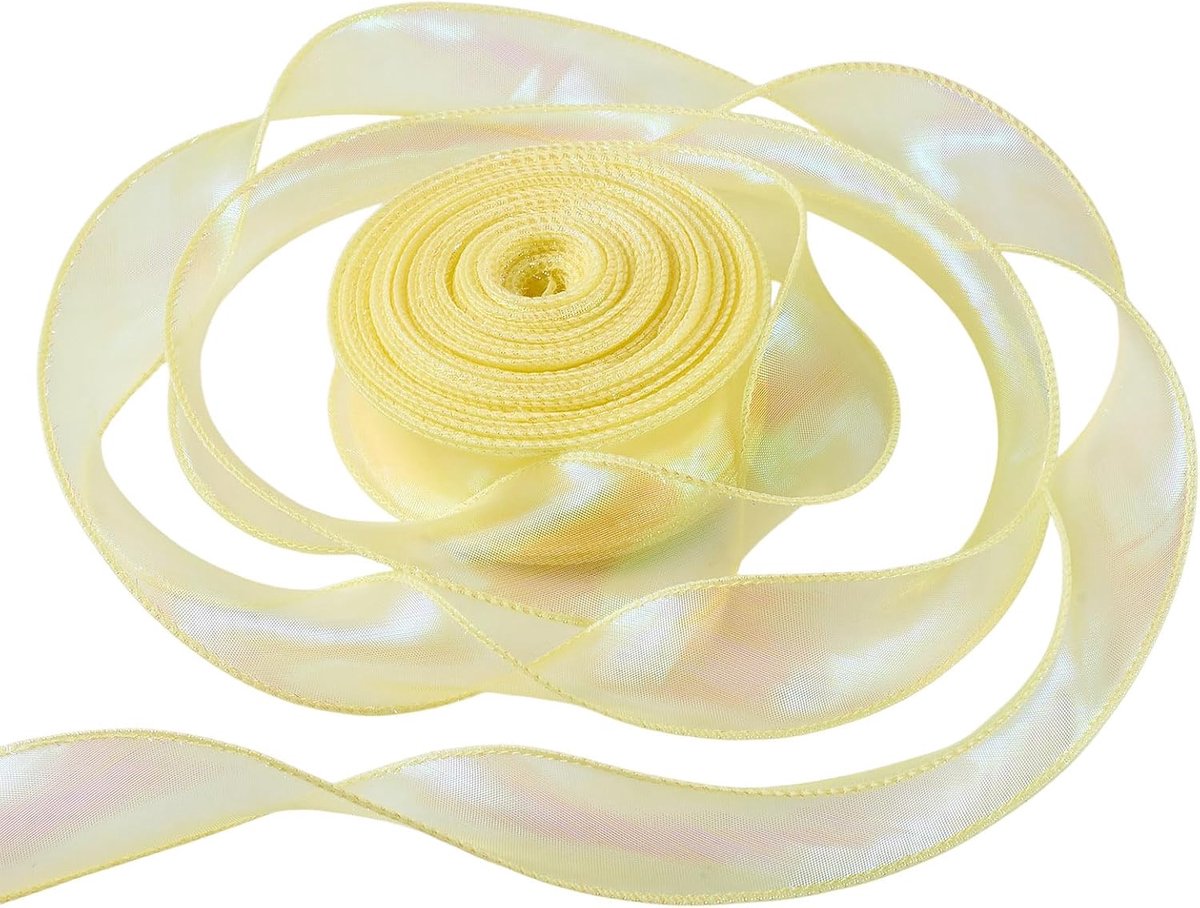 40 meter Iridescente organza lint 40mm visstaartgaren glinsterende chiffon lint voor cadeauverpakking boeketten bruiloft kerst thuis feestdecoratie geel