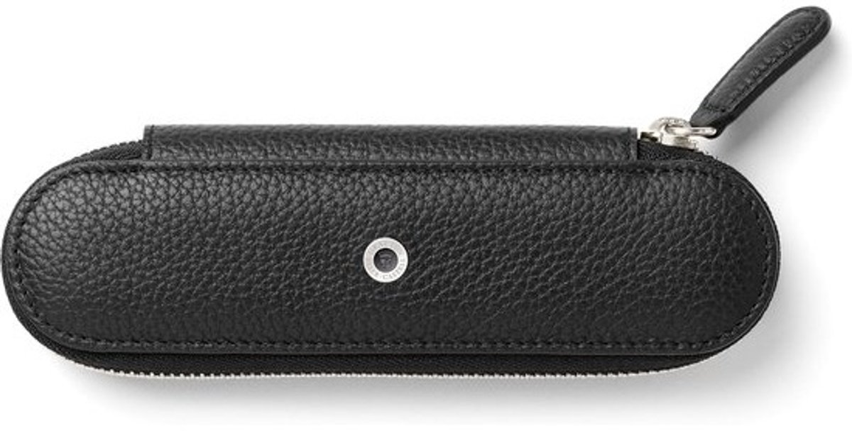 Luxe etui voor 2 pennen | zacht cashmere leer | duidelijke structuur | oranje binnenbekleding | sluiting met ritssluiting