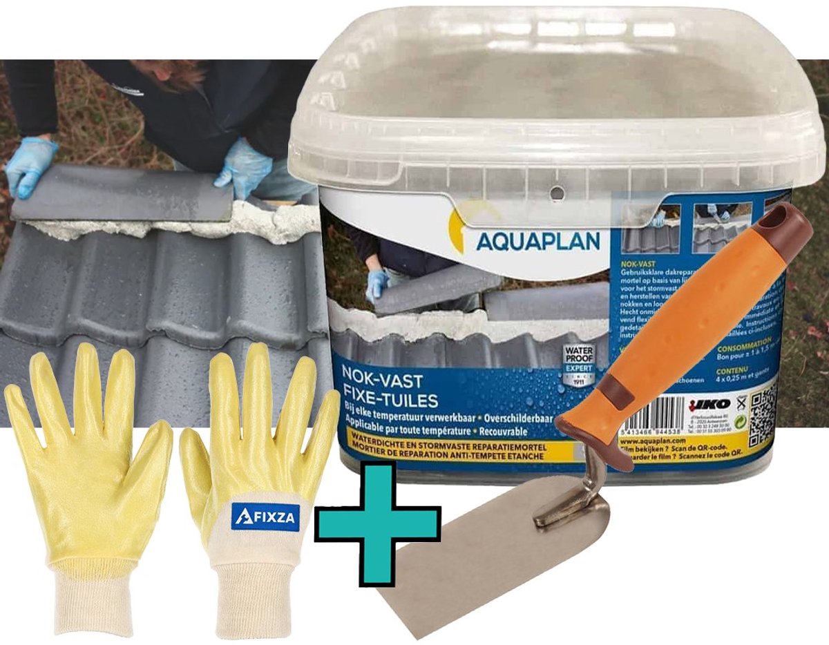 AQUAPLAN Nok-Vast – set – Dakreparatiemortel – Stormvast, Waterdicht en Blijvend Flexibel – Voor Nokvorsten en Dakpannen – 16 x 0,25 m