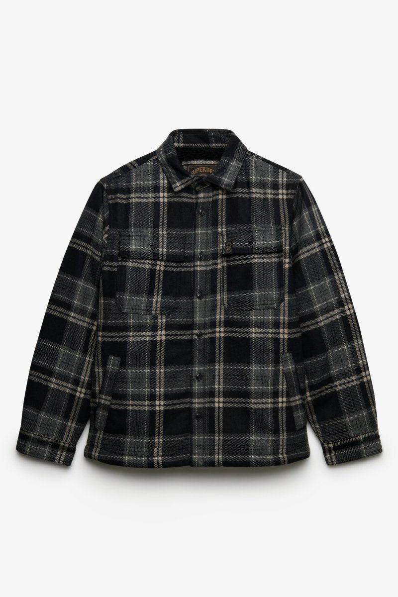 Superdry Jas Borg Lined Miller Overshirt M4011191a H9t Peyton Check Mannen Zwart
