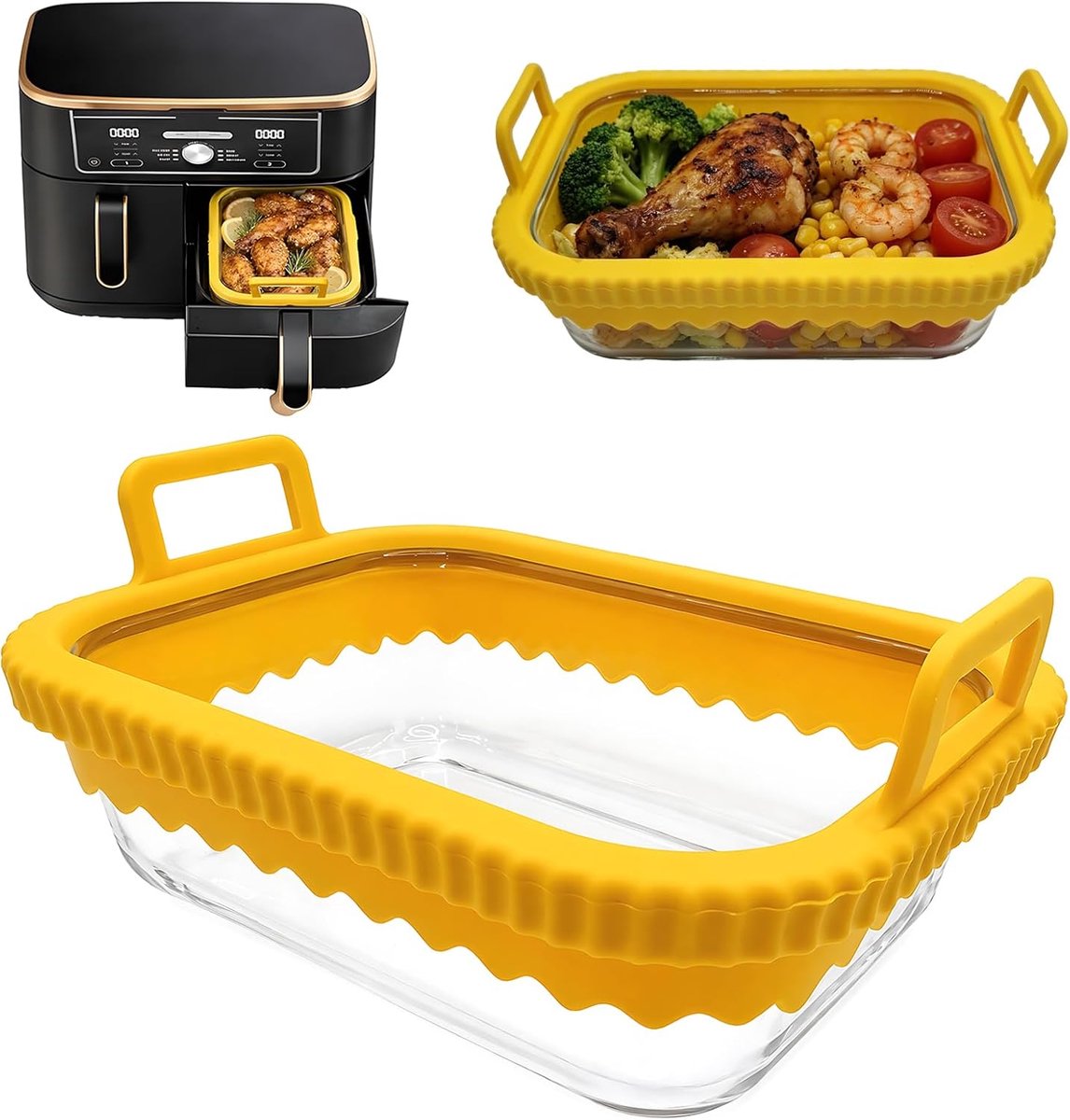 ovenschaal voor Ninja AF400EU & AF500EU heteluchtfriteuse – hittebestendig, krasbestendig, vaatwasserbestendig, BPA-vrij, met siliconen handgrepen, geschikt voor COSORI 2-kamer airfryer