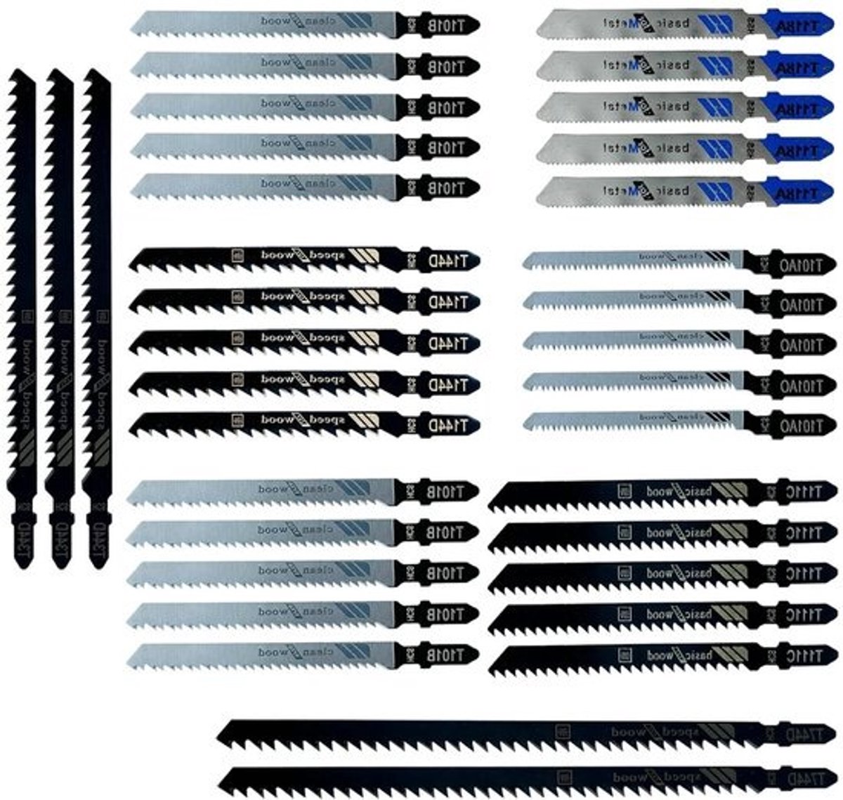 Cocoplus - Decoupeerzaagbladenset - Metaalsnijden - Hout - Kunststof doos - T-schacht - T144D - T101AO - Geschikt voor spaanplaat - 35-delige set met T118A/T101BR/T111C/T744D/T344D