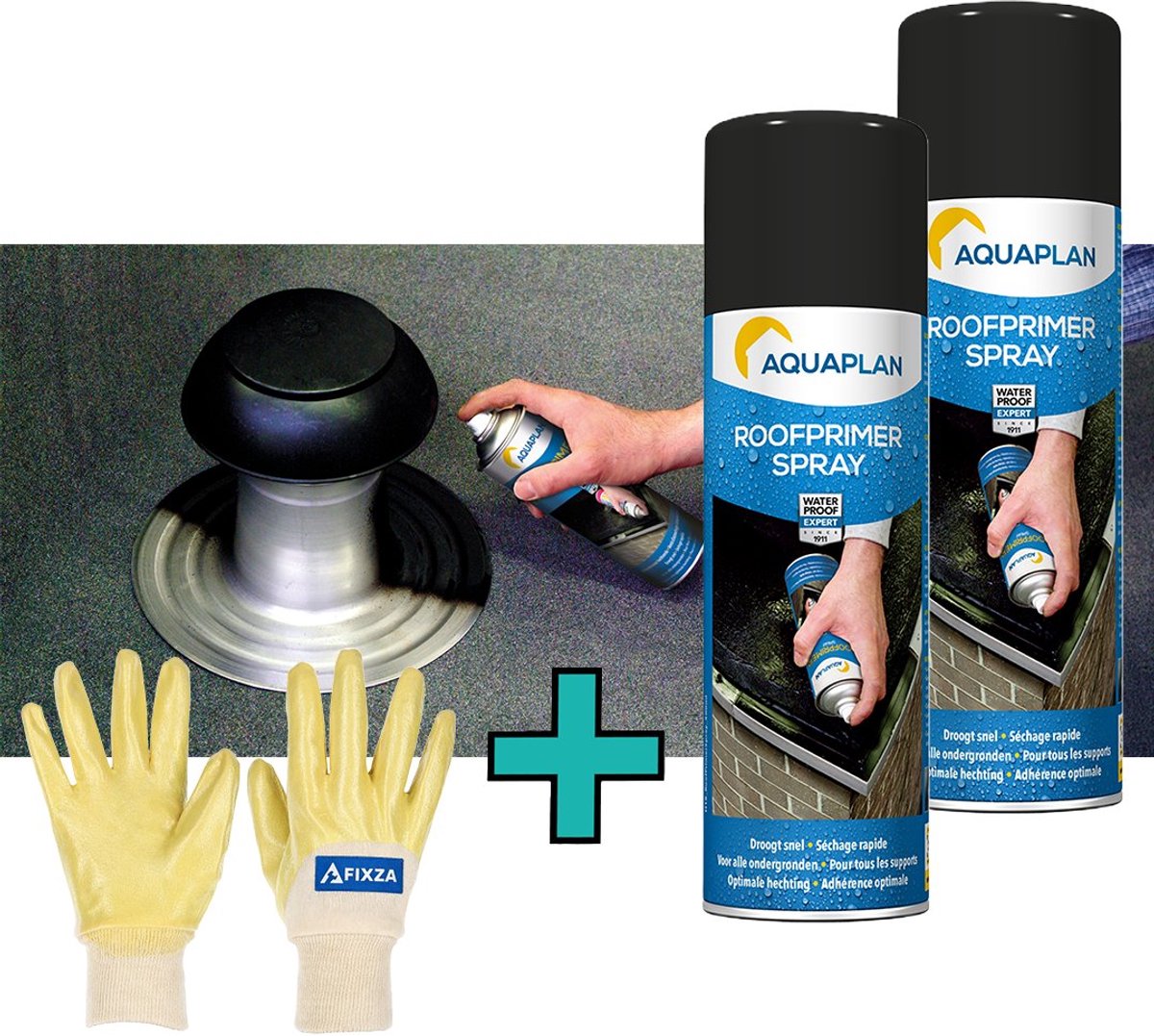 AQUAPLAN Hechtvernis voor daken – set – Roofprimer Spray – Sneldrogende bitumen primer voor optimale hechting van dakbedekking – 2x 500 ml